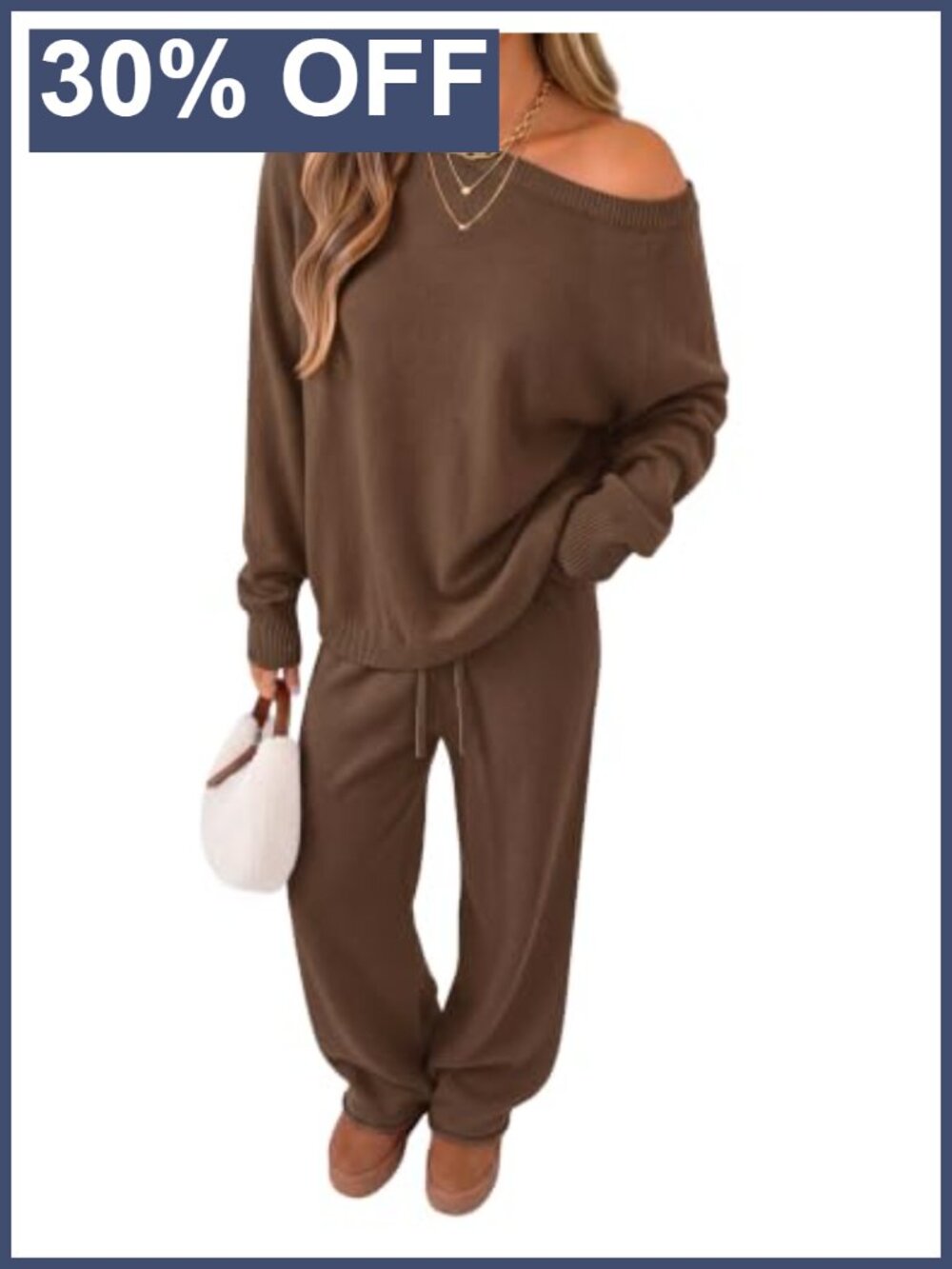 Off Shoulder Knit Sweater Set Wide Leg Pants Loungewear